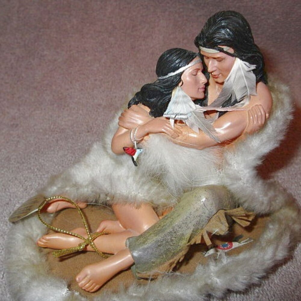 Native American Lovers Figurine Fur Pelt Feathers Sensual Indian Ashton Drake